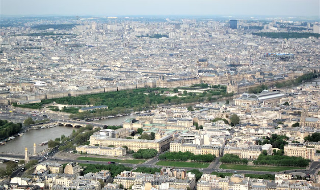 Le jardin des tuileries de Paris, vu du ciel.